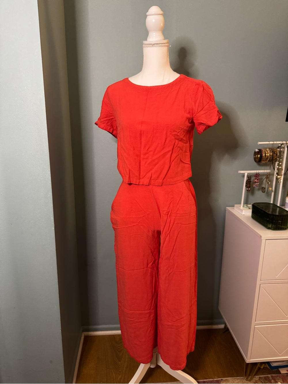 Women’s Coral Linen Short Sleeve crop Pants Set